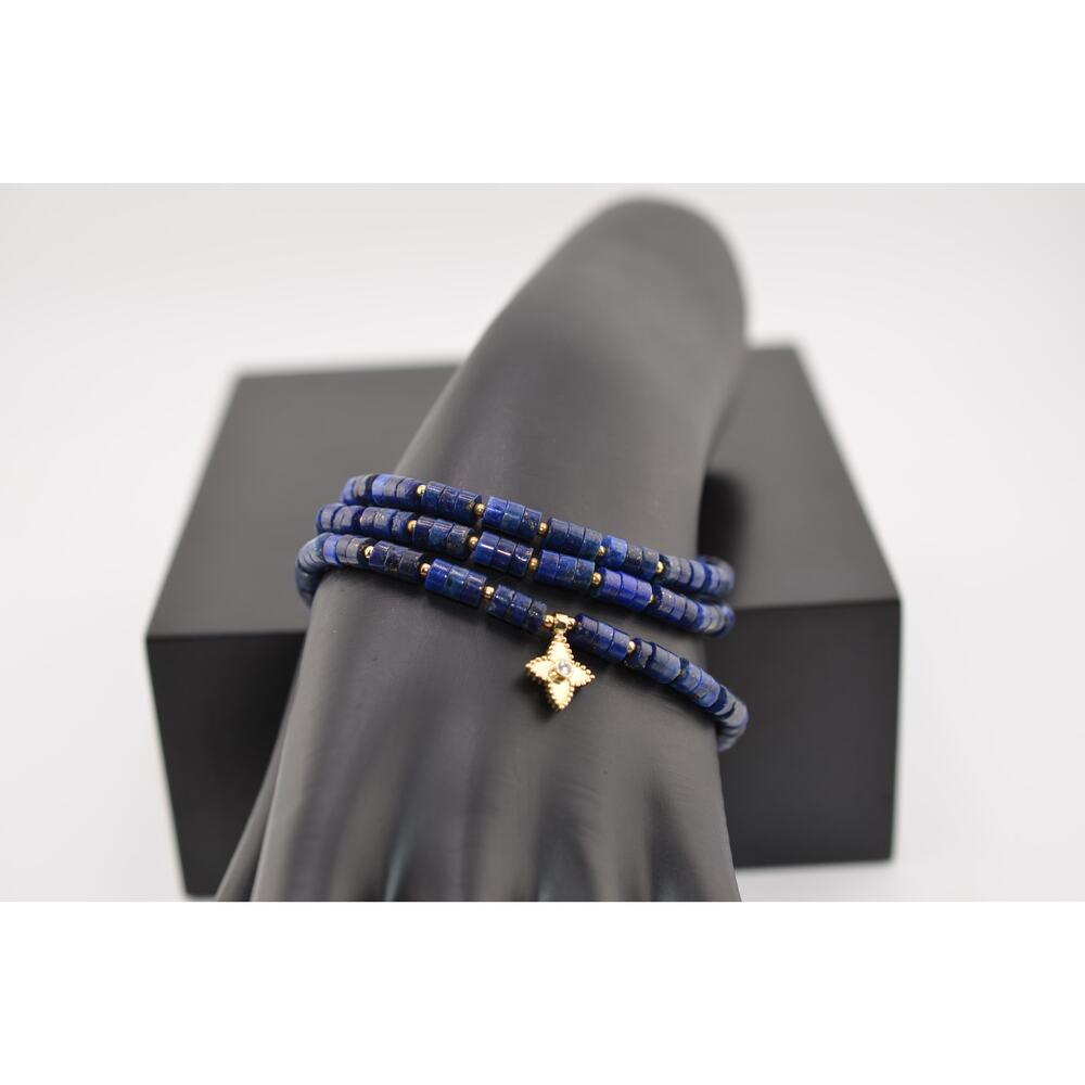 Rachel Reinhardt Blue Lapis 3 Piece Bracelets with Gold Clover